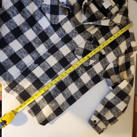 Marika Black White Plaid Flannel Shacket Oversized Button Down Shirt Jacket XL - Picture 8 of 8